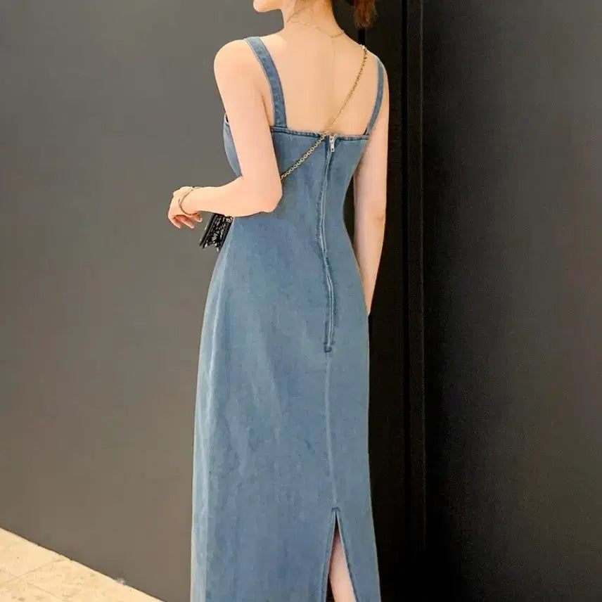 [BUNJANG] Light Wash Denim Bustier Dress / 새상품) 연청 데님 뷔스티에 원피스 멜빵원피스 55