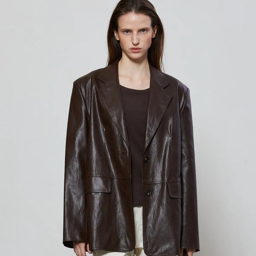 [BUNJANG] NOTIA Oversized Single Leather Jacket Brown / *새상품* 노티아 오버핏 싱글레더 자켓 브라운