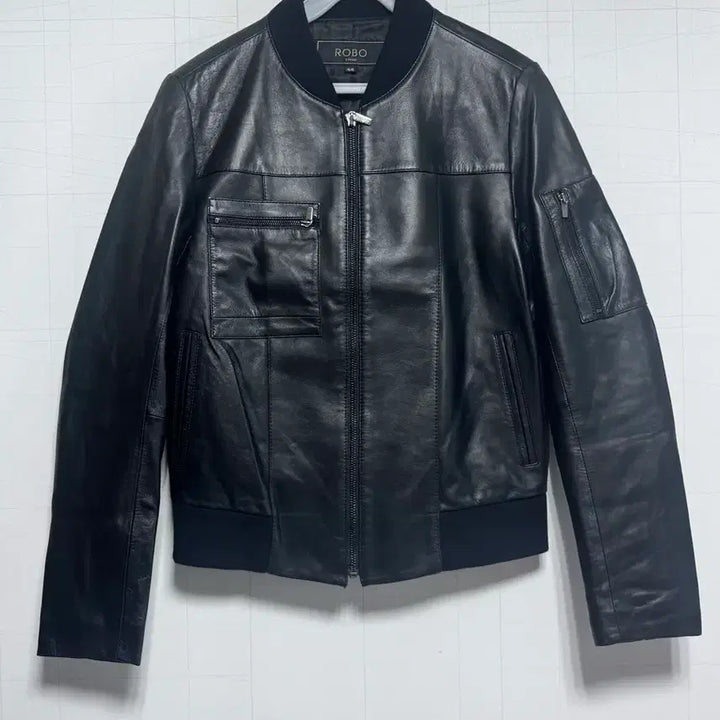 [BUNJANG] ROBO Black Leather Bomber Jacket / ROBO 가죽 블랙 봄버 자켓