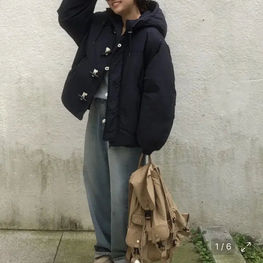 [BUNJANG] Code:Graphy Duffel Hooded Padded Jacket Navy S / 코드그라피 더플 후드 패딩 네이비 S