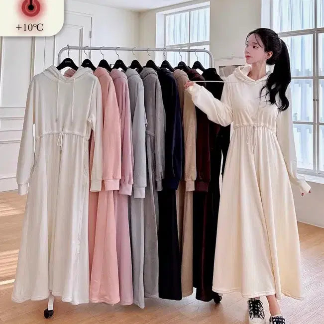[BUNJANG] Mayyun Double-Sided Microfiber Flare Hooded Dress - Pink / 메이윤 양면 극세사 플레어 후드 원피스 핑크
