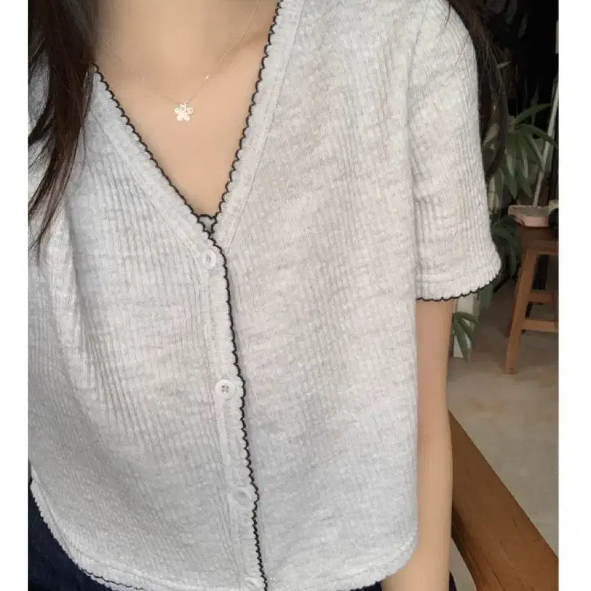 [BUNJANG] 98°C Bubble Smoke Cardigan + Camisole Set - White Mélange / [98도씨] 버블 스모크 가디건+나시 세트 - 화이트멜란지 (새상품)