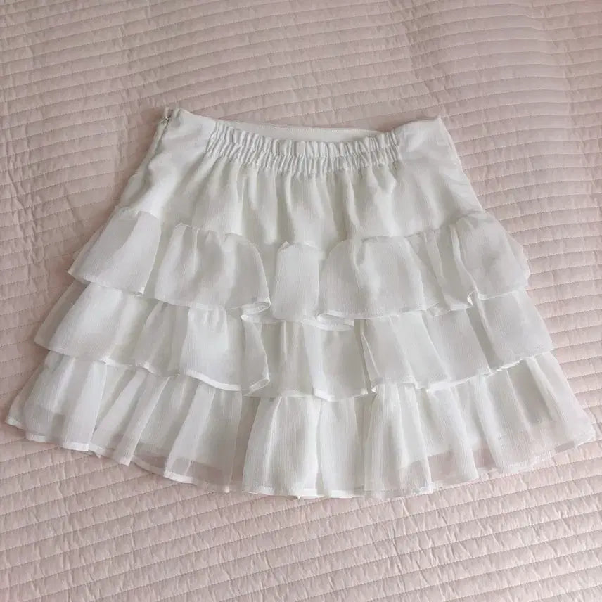 [BUNJANG] Olive des Olive White Layered Skirt / 일본 올리브데올리브 화이트 캉캉 스커트