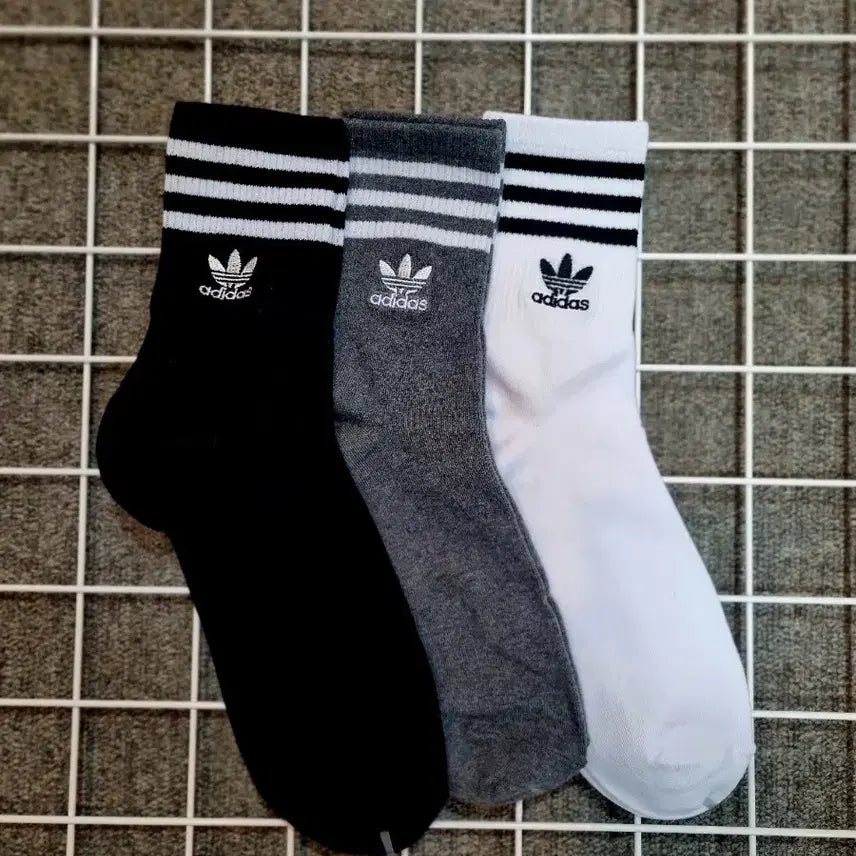 [BUNJANG] Adidas Embroidered Three-Stripe Mid-Calf Socks (Men&