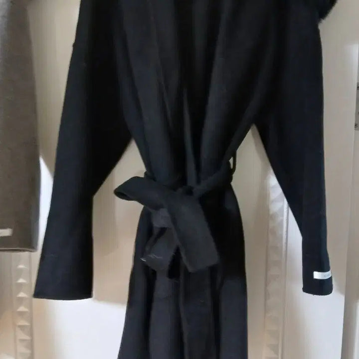 [BUNJANG] Hooded Fox Fur Belted Coat - Gray/Black / 후드 폭스퍼 벨트 코트 그레이/블랙 새상품 5566