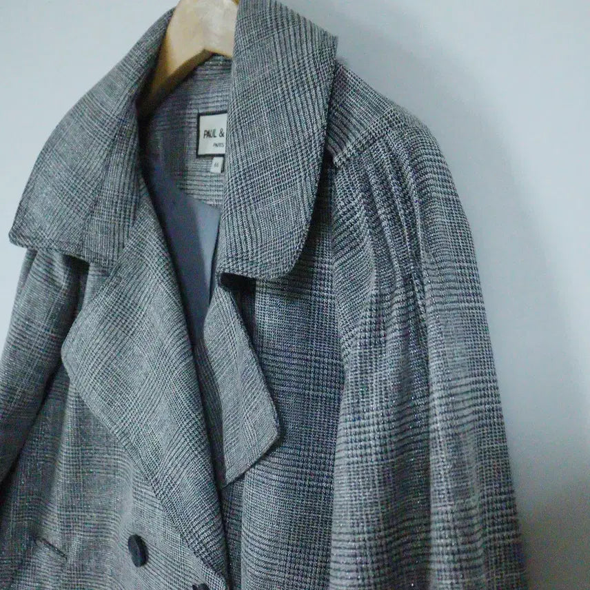 [BUNJANG] PAUL &amp; JOE Silver Check Trench Coat (Size 66) / PAUL &amp; JOE 실버체크 트렌치 (66) / 봄 아우터