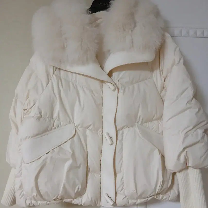 [BUNJANG] Fox Fur Padded Jacket Ivory 55-66 / 폭스 퍼 패딩 아이보리 새상품 5566
