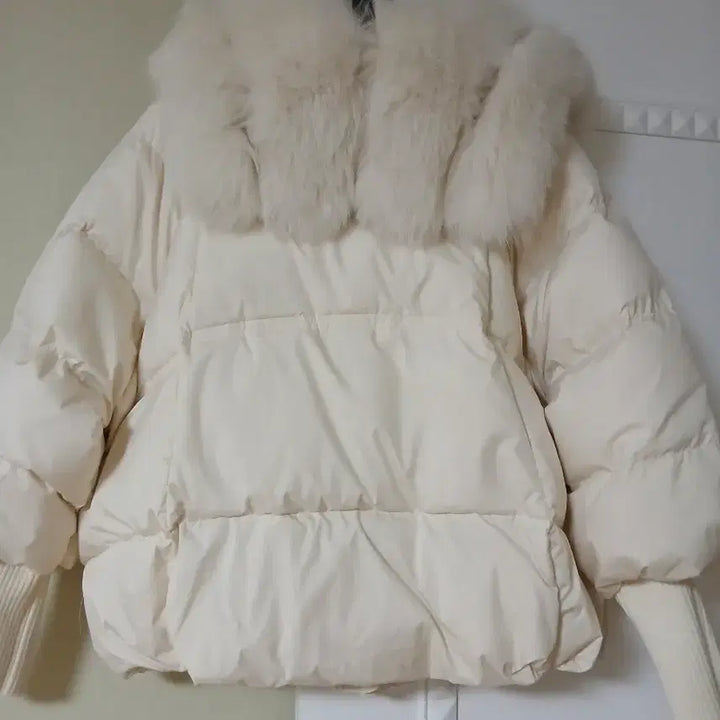 [BUNJANG] Fox Fur Padded Jacket Ivory 55-66 / 폭스 퍼 패딩 아이보리 새상품 5566