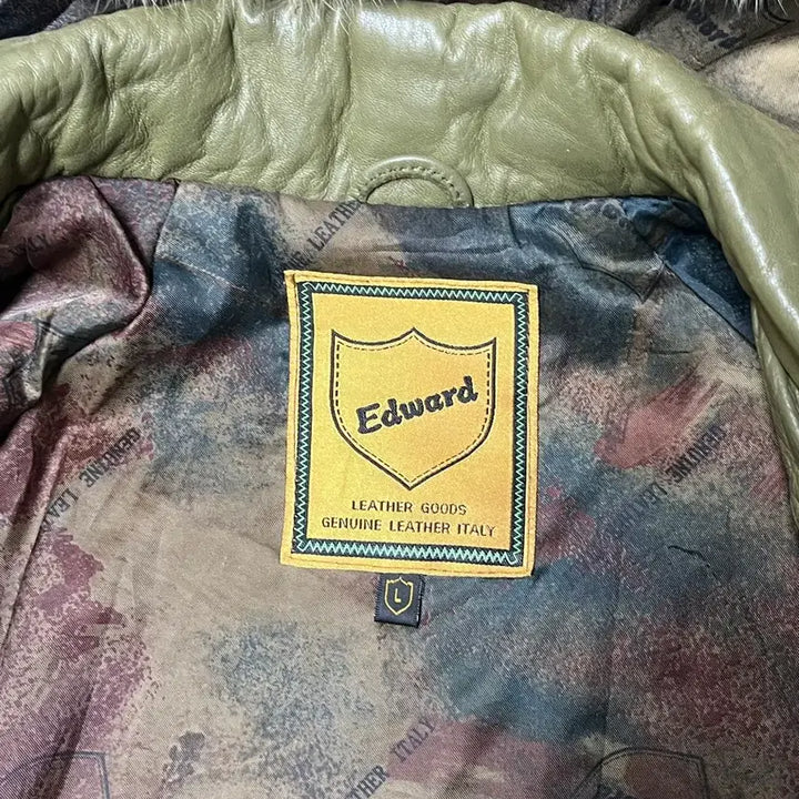 [BUNJANG] Edward Olive Green Lambskin Fur Hooded Coat L / Edward 올리브색 양가죽 퍼 후드 코트 L