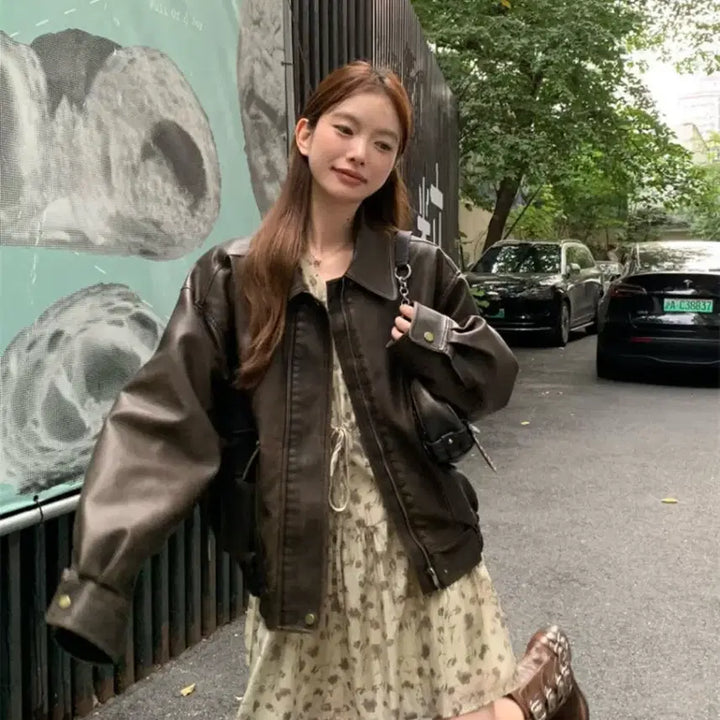 [BUNJANG] Unworn Pu Jacket (Dark Brown) Oversized / 미착용) Pu 자켓 판매 (다크브라운) 오버핏사이즈 /  고정가격