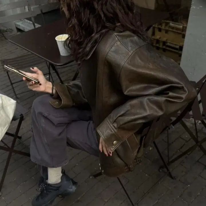 [BUNJANG] Unworn Pu Jacket (Dark Brown) Oversized / 미착용) Pu 자켓 판매 (다크브라운) 오버핏사이즈 /  고정가격