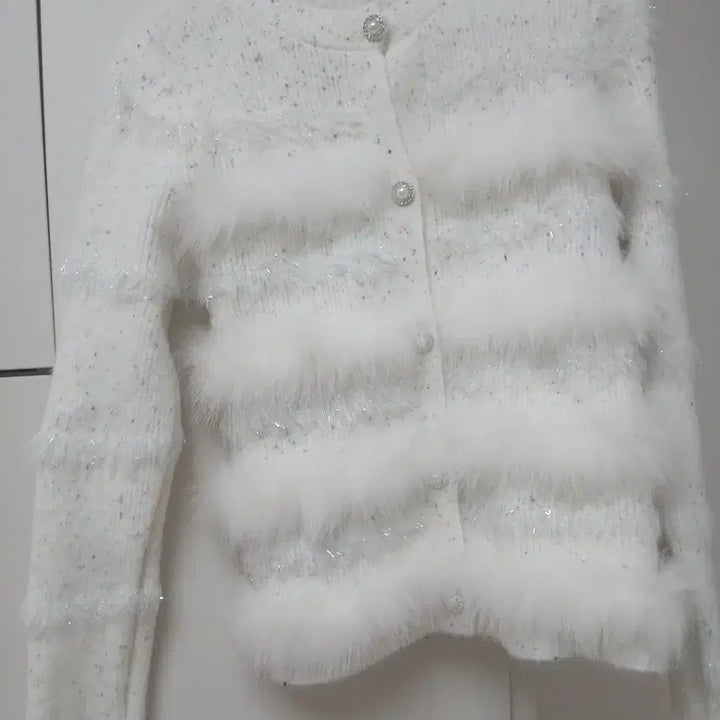 [BUNJANG] Free White Fur Trim Knit Cardigan / 화이트 퍼 장식 니트 가디건 새상품 free