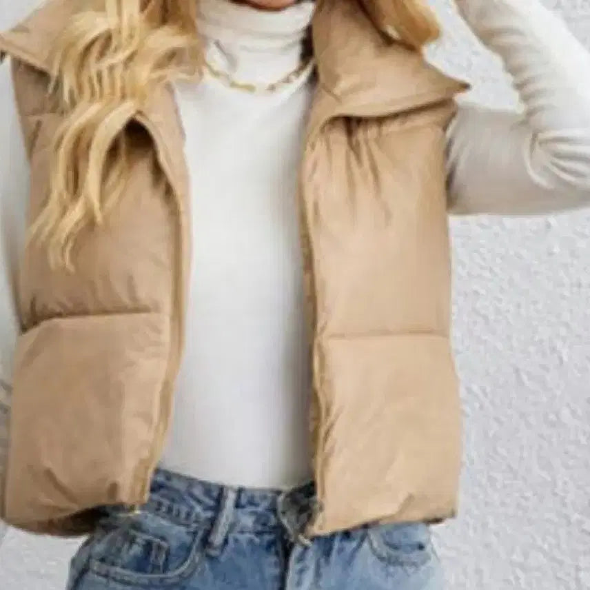 [BUNJANG] Beige Short Padded Vest / 베이지 숏 패딩 조끼