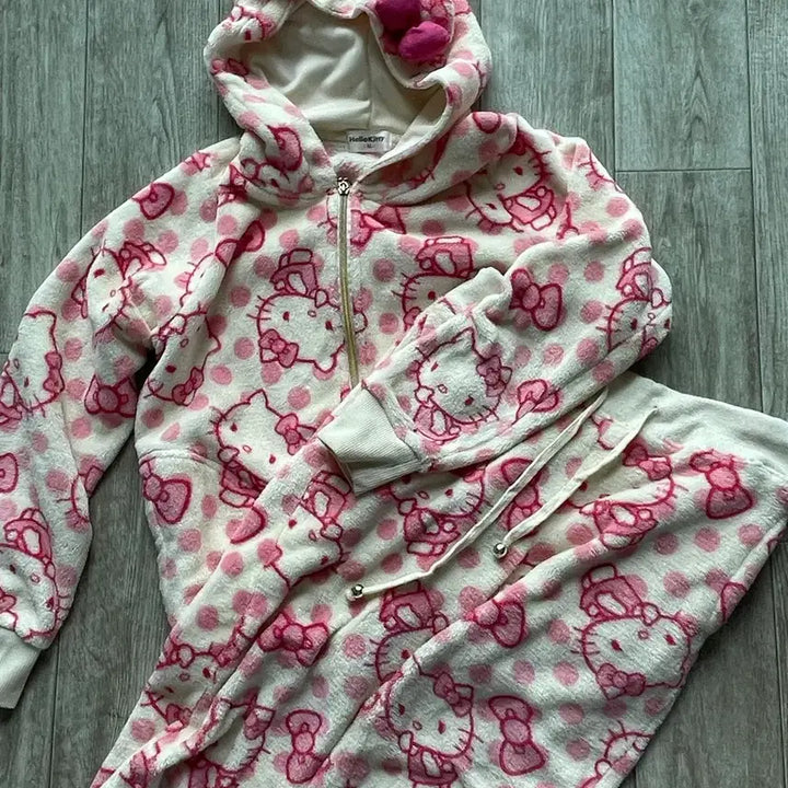 [BUNJANG] Vintage Hello Kitty Pink Pajama Set Sanrio Roomwear / 빈티지 헬로키티 핑크 수면 잠옷 세트 룸웨어 산리오 히메갸루 로맨틱갸루