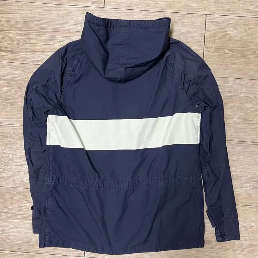 [BUNJANG] Pigbell Navy and White Color Block Hooded Jacket / 피그벨 후드집업 네이비 화이트 배색 점퍼