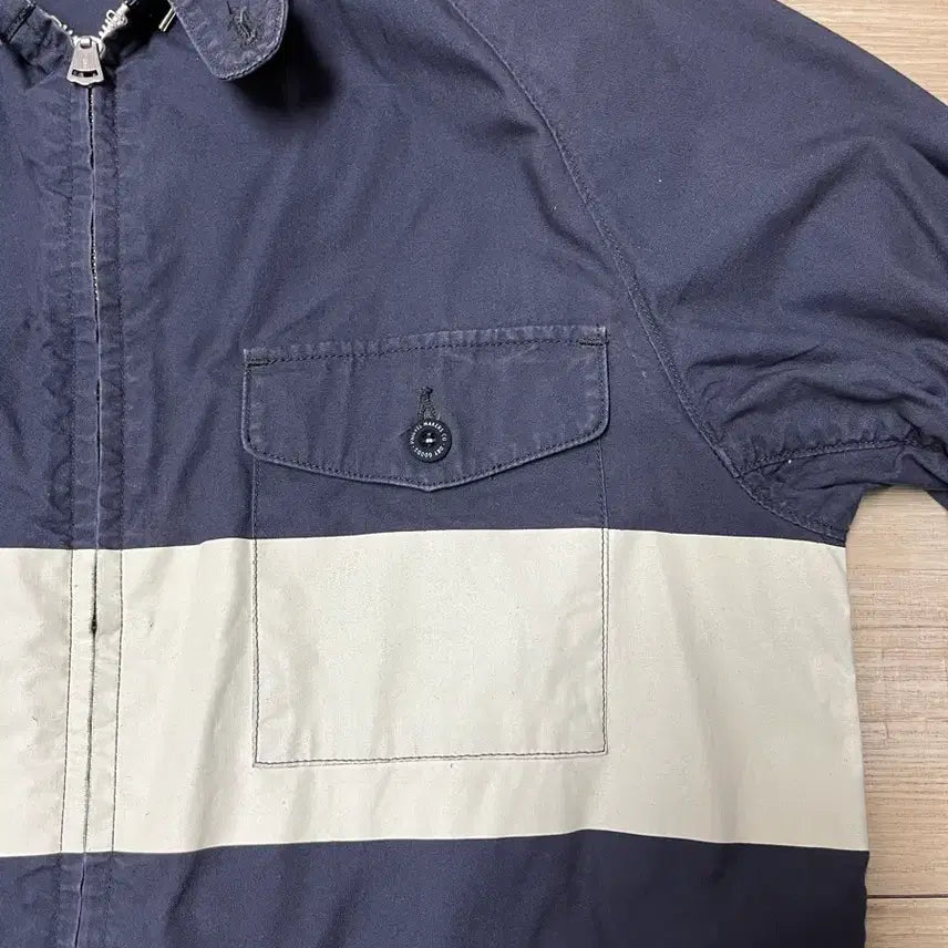 [BUNJANG] Pigbell Navy and White Color Block Hooded Jacket / 피그벨 후드집업 네이비 화이트 배색 점퍼