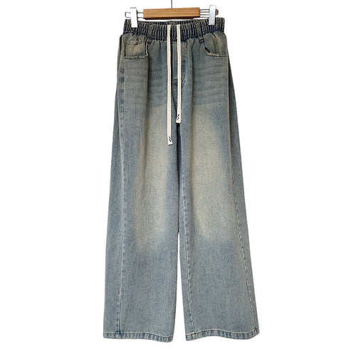 [BUNJANG] Men's Belted Wide Leg Jeans / 남자 벨티드 사이드 롱기장 와이드 밴딩 청바지 4컬러