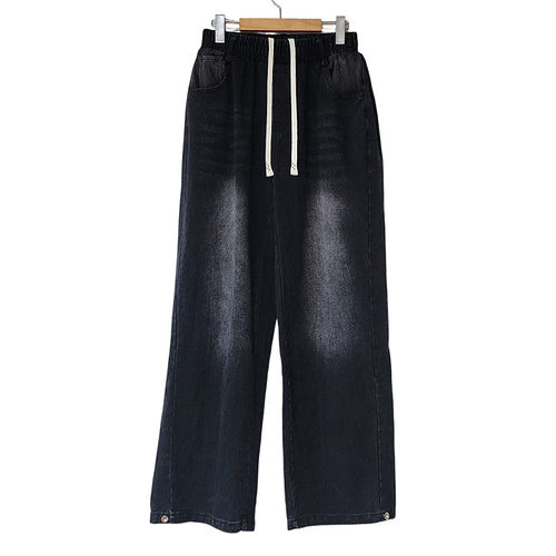 [BUNJANG] Men's Belted Wide Leg Jeans / 남자 벨티드 사이드 롱기장 와이드 밴딩 청바지 4컬러