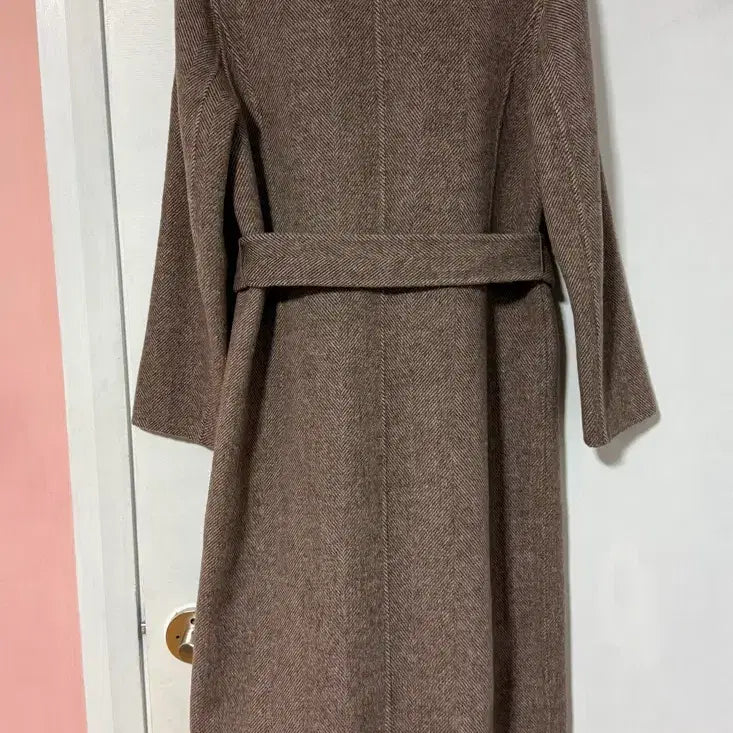[BUNJANG] Brown Herringbone Belted Coat / 브라운 헤링본 벨티드 코트