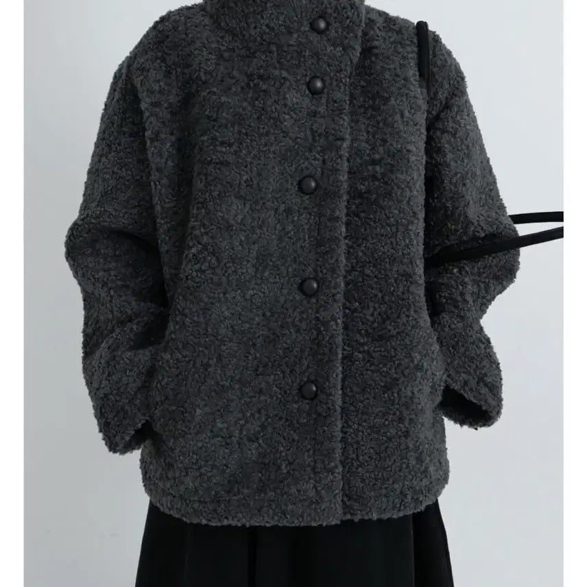 [BUNJANG] Oneu 2 Overfit Boucle Half Coat - Charcoal / 오뉴이 베어 오버핏 부클 하프 코트 차콜