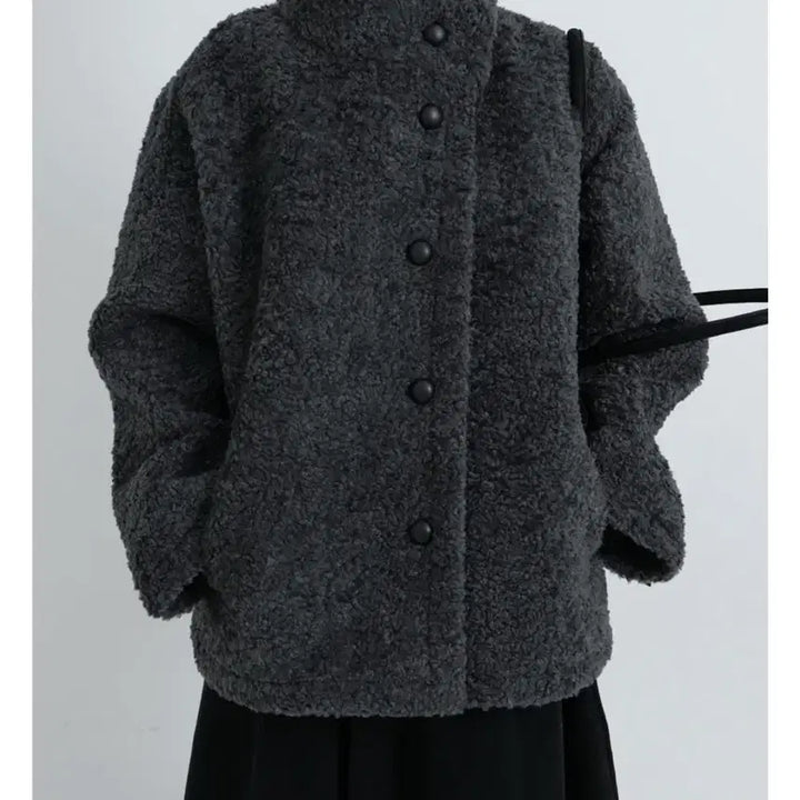 [BUNJANG] Oneu 2 Overfit Boucle Half Coat - Charcoal / 오뉴이 베어 오버핏 부클 하프 코트 차콜