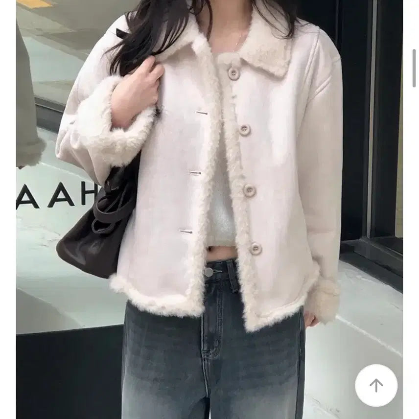 [BUNJANG] Suede Shearling Jacket Cream / 스웨이드 무스탕 자켓 크림
