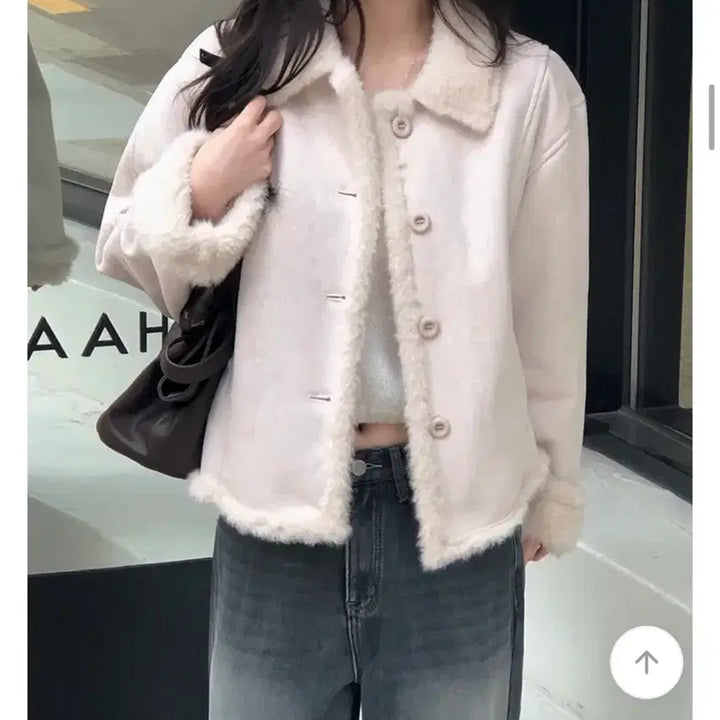 [BUNJANG] Suede Shearling Jacket Cream / 스웨이드 무스탕 자켓 크림