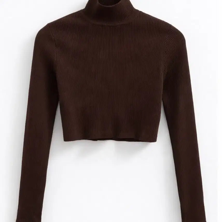 [BUNJANG] H&M Brown Ribbed Crop Half-Neck Knit / h&m 브라운 골지 크롭 반폴라 니트
