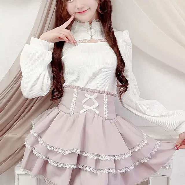 [BUNJANG] MARS Pearl Ribbon Frill Skirt Pants / MARS 마즈 펄 리본 프릴 스커트 팬츠