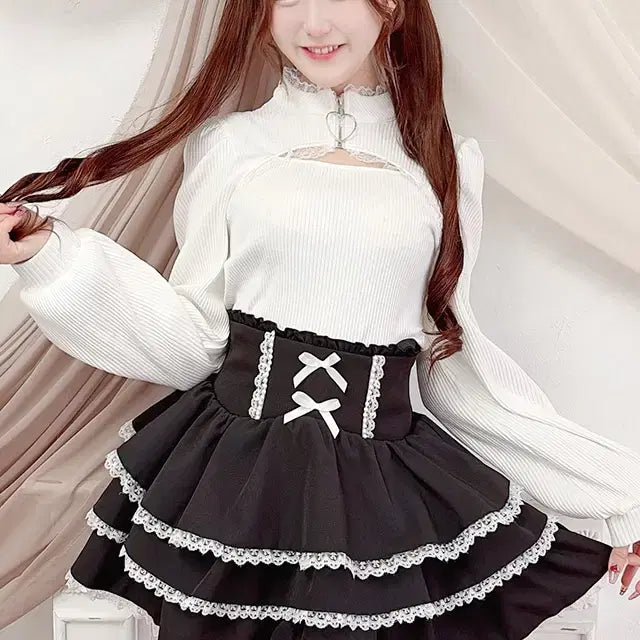 [BUNJANG] MARS Pearl Ribbon Frill Skirt Pants / MARS 마즈 펄 리본 프릴 스커트 팬츠