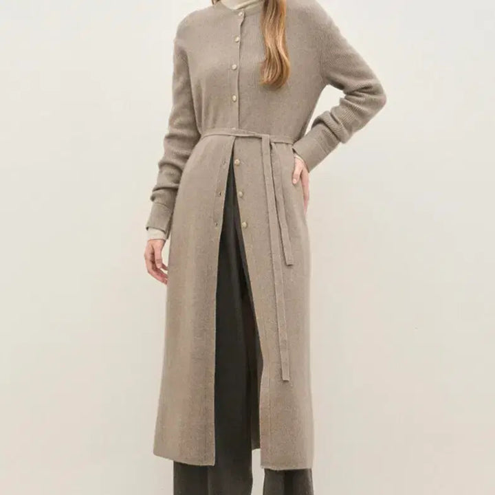 [BUNJANG] The Cashmere Silk Blend Ribbed Long Knit Cardigan (Light Sepia) / 더캐시미어 실크 블렌드 리브드 롱 니트 가디건 (light sepia)