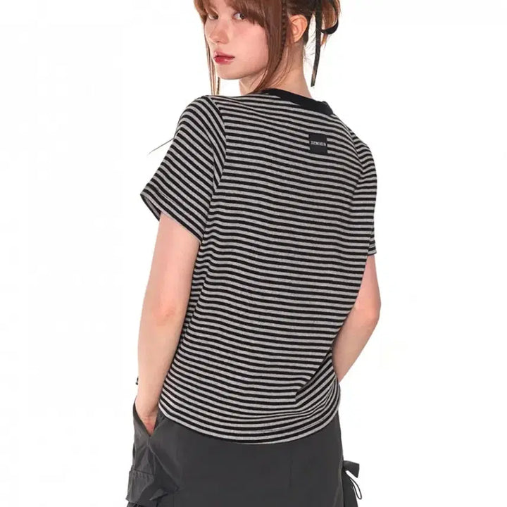 [BUNJANG] Z_JE MUSEUM Stripe T-shirt (Gray) / 지제뮤지엄 스트라이프 티셔츠 (그레이)