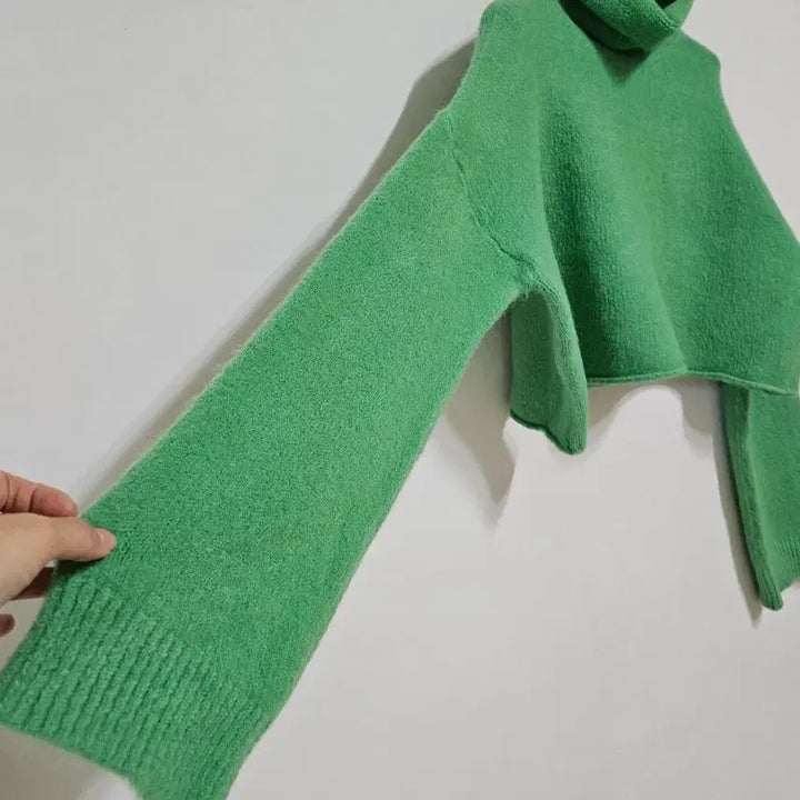 [BUNJANG] Green Crop Knit Sweater / 그린 크롭니트