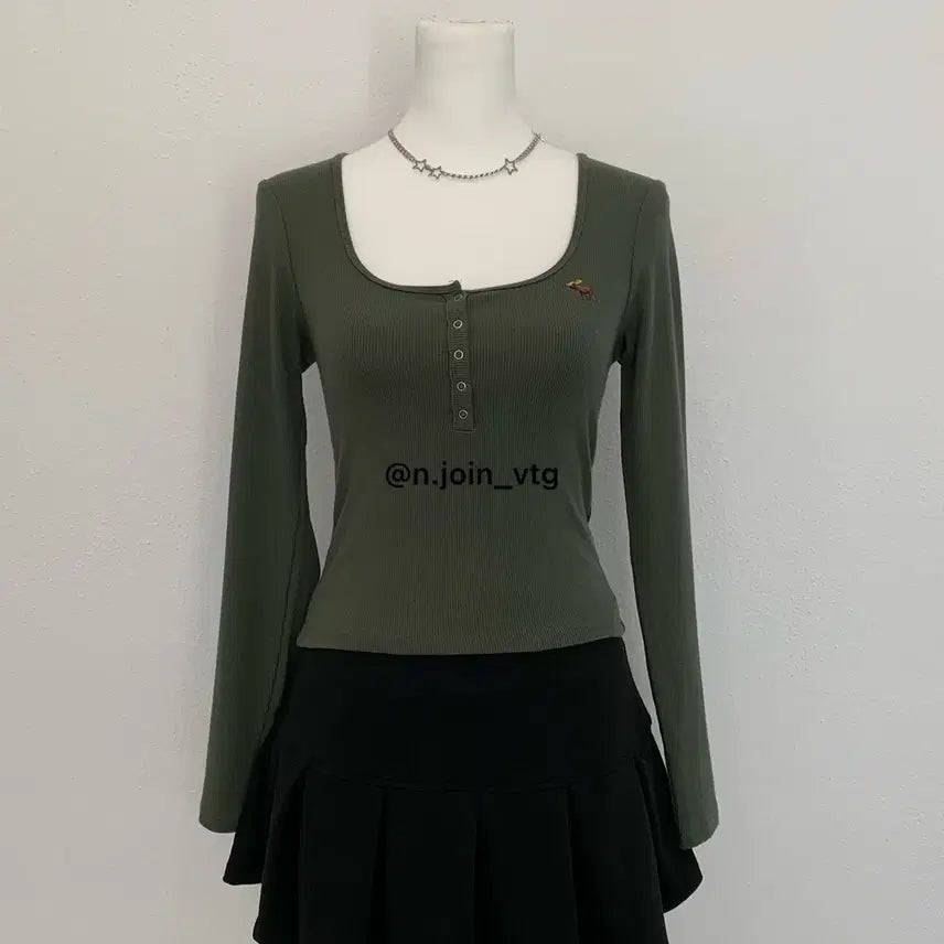 [BUNJANG] Abercrombie Henley Neck Olive Green Long Sleeve / 아베크롬비 헨리넥 올리브 카키 그린 롱슬리브
