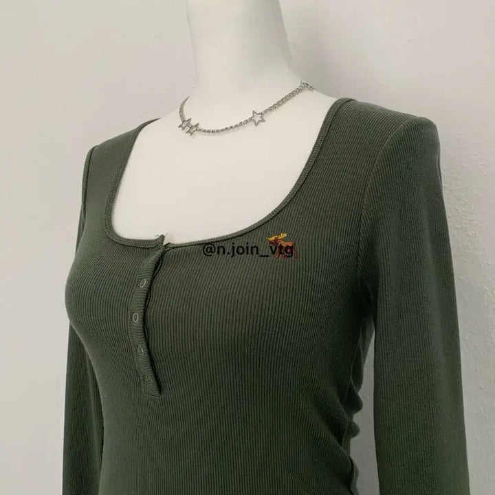 [BUNJANG] Abercrombie Henley Neck Olive Green Long Sleeve / 아베크롬비 헨리넥 올리브 카키 그린 롱슬리브