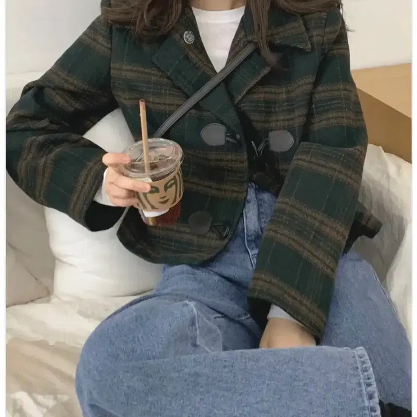 [BUNJANG] Vintage Check Duffle Coat Jacket / 빈티지 체크 떡볶이 자켓 코트 누빔