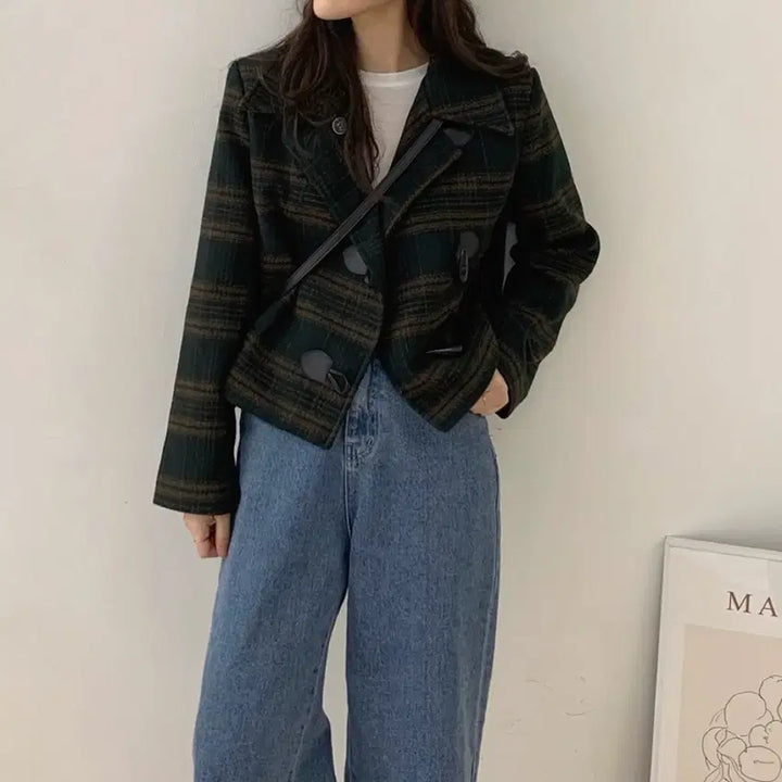 [BUNJANG] Vintage Check Duffle Coat Jacket / 빈티지 체크 떡볶이 자켓 코트 누빔