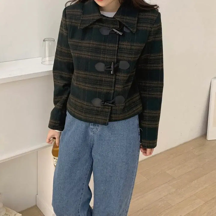 [BUNJANG] Vintage Check Duffle Coat Jacket / 빈티지 체크 떡볶이 자켓 코트 누빔