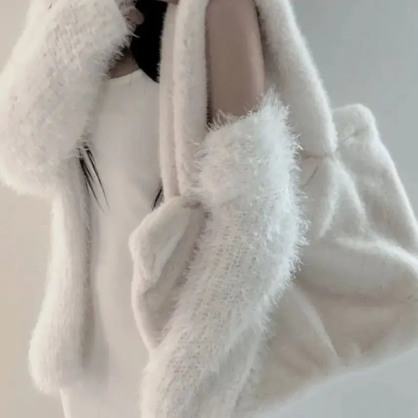 [BUNJANG] White Faux Fur Tote Shoulder Bag / 화이트 뽀글이 퍼 보부상 가방 숄더백