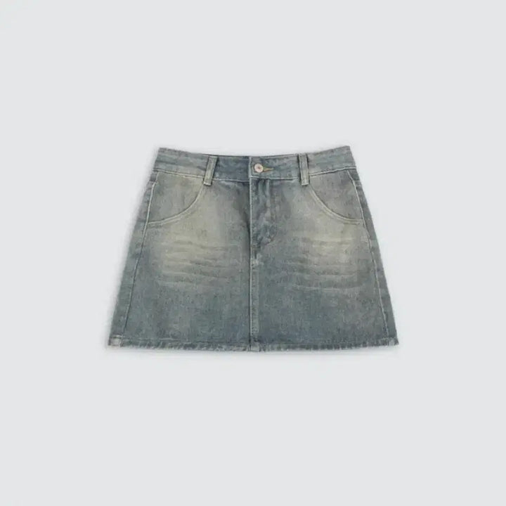 [BUNJANG] Washed Denim Mini Skirt / 워싱 데님 스커트