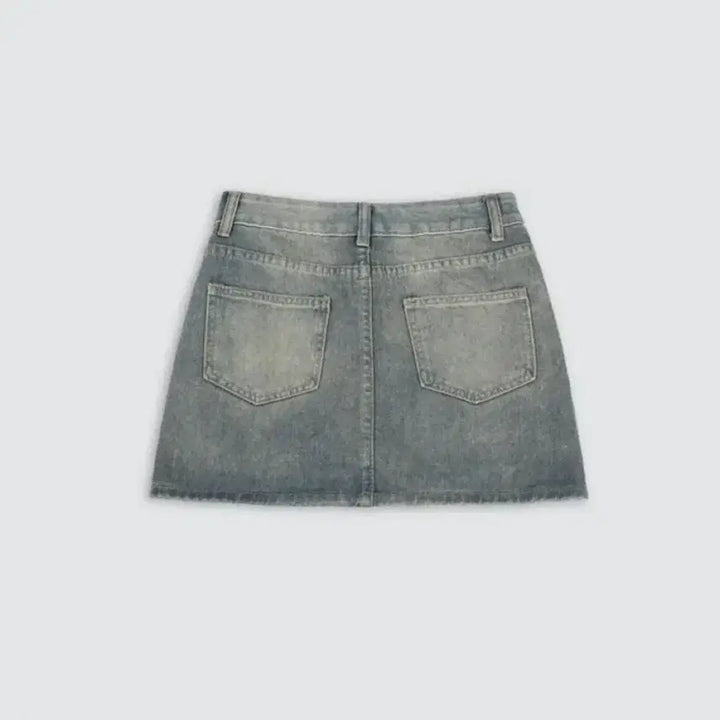 [BUNJANG] Washed Denim Mini Skirt / 워싱 데님 스커트