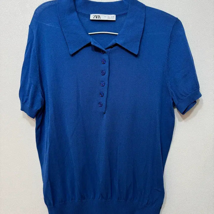 [BUNJANG] ZARA Blue Knit Polo Shirt / 자라 블루 여성 니트 반팔 폴로티 L