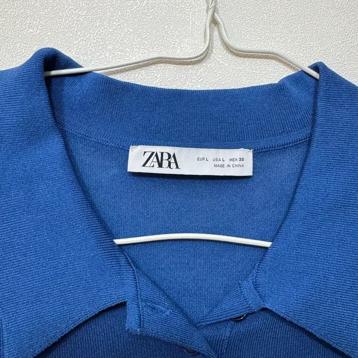[BUNJANG] ZARA Blue Knit Polo Shirt / 자라 블루 여성 니트 반팔 폴로티 L