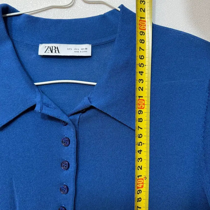 [BUNJANG] ZARA Blue Knit Polo Shirt / 자라 블루 여성 니트 반팔 폴로티 L