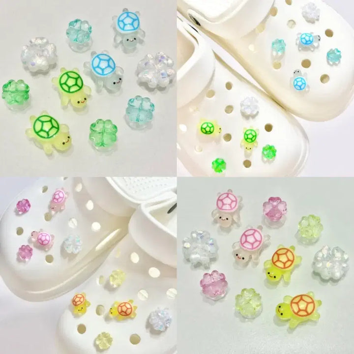 [BUNJANG] Clover Turtle Shoe Charms Set / 새상품) 네잎클로버 거북이 지비츠 자비츠 찌비츠 10개 세트 실리콘참