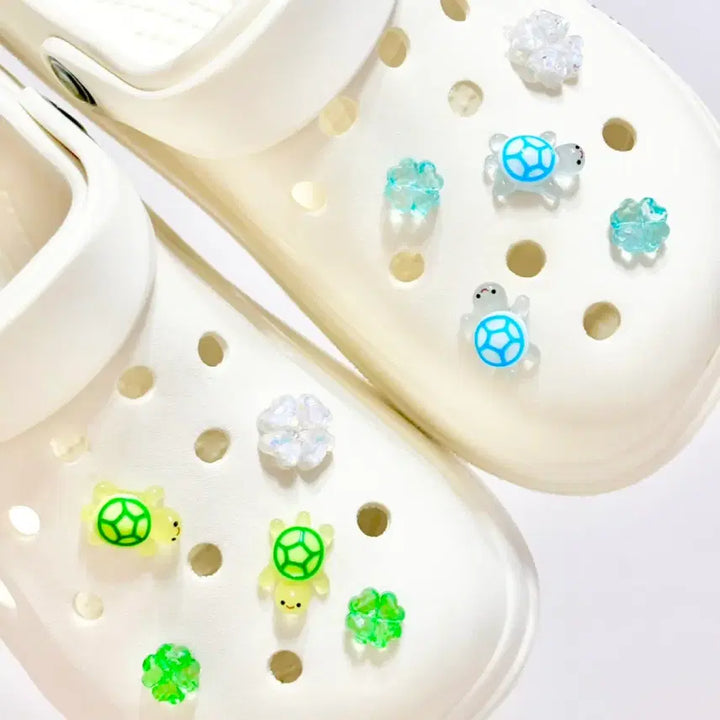 [BUNJANG] Clover Turtle Shoe Charms Set / 새상품) 네잎클로버 거북이 지비츠 자비츠 찌비츠 10개 세트 실리콘참