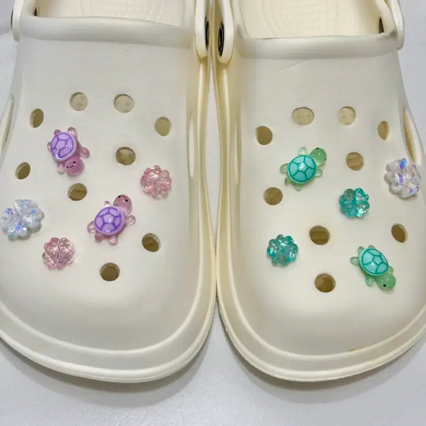 [BUNJANG] Clover Turtle Shoe Charms Set / 새상품) 네잎클로버 거북이 지비츠 자비츠 찌비츠 10개 세트 실리콘참