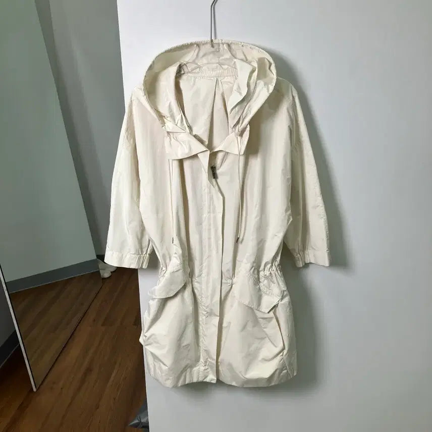 [BUNJANG] Time Ivory Hooded Long Field Jacket / 타임 아이보리색 후드 롱 야상 점퍼