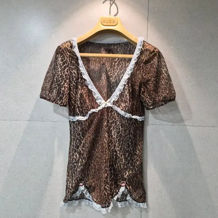 [BUNJANG] Dolce & Gabbana Leopard Lace Underwear Top / 돌체앤가바나 D&G 정품 여성 레오파드 레이스 반팔 언더웨어