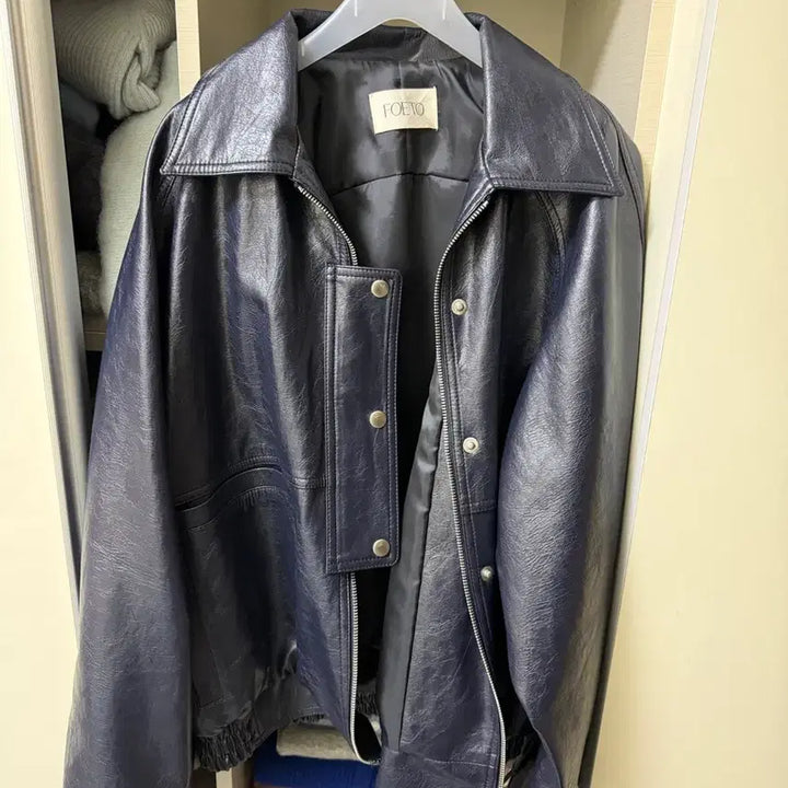 [BUNJANG] Poeto Garage Leather Jacket / 포에토 garage leather jacket 레더자켓 가죽자켓 네이비